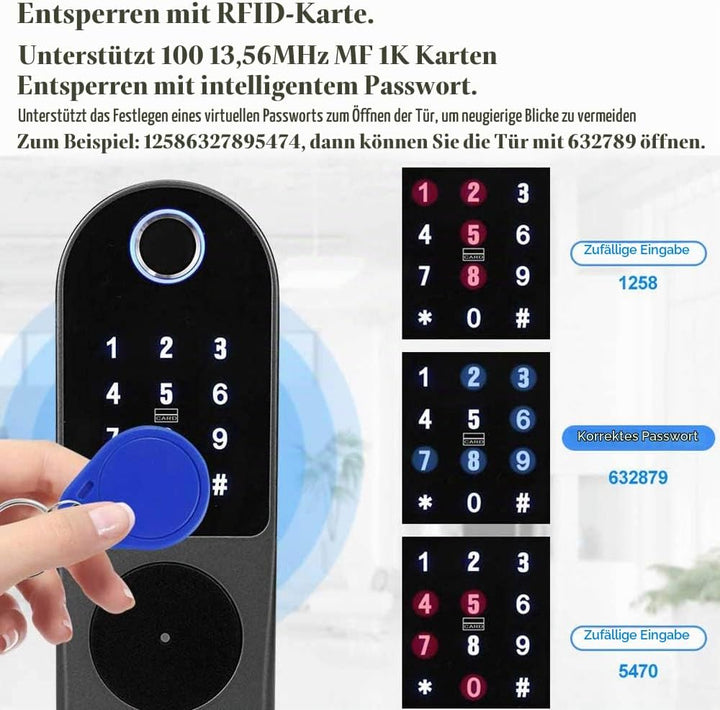 FTSTech Elektronisches Smart Lock Biometrischer Fingerabdruck Türschloss Virtuelles Passwort Wechat