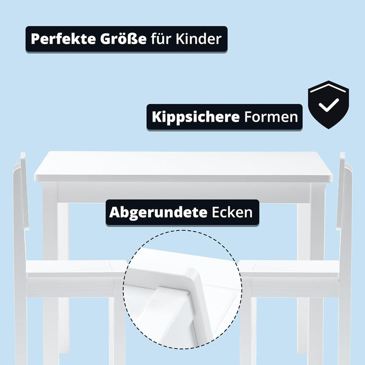 KHG Kinder-Möbelset Tisch mit 2 Stühlen weiss Landhaus für Kinderzimmer, Pflegeleichte Oberfläche, r