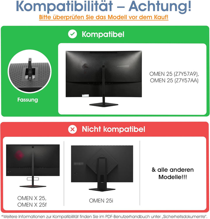 3IDEE VESA Adapter kompatibel mit Omen by HP Monitor (Omen 25 Gaming) - Monitor Halterung Adapter 75
