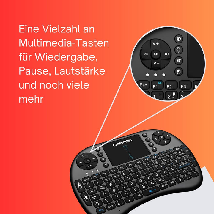 Orbsmart AM-2 kabellose Mini-Tastatur mit integrierten Touchpad/Wireless Keyboard inkl. deutsches Ta