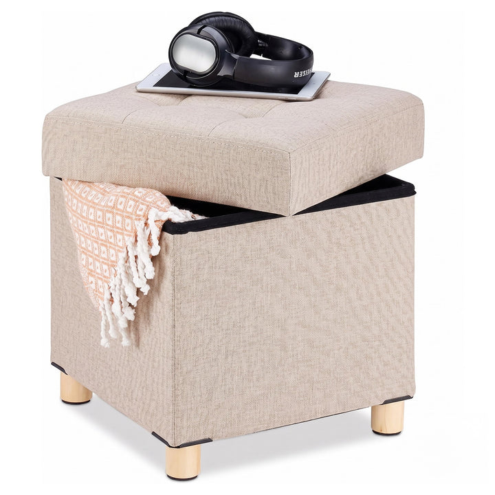 Relaxdays Sitzhocker mit Stauraum, weich gepolstert, gesteppt, beige, Beige