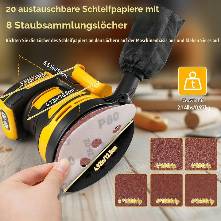 Akku-Exzenterschleifer Kompatibel mit Dewalt 18V 20V Akku, 125mm Schleifteller Elektrischer Exzenter