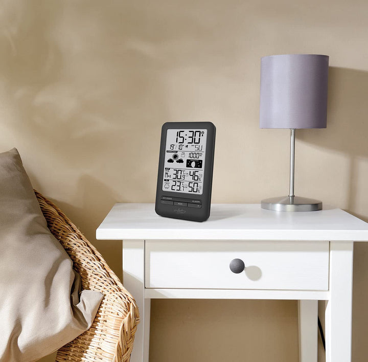 infactory Digitale Wetterstation: Funk-Wetterstation mit Aussensensor, Prognose, Luftdruck und Mondp