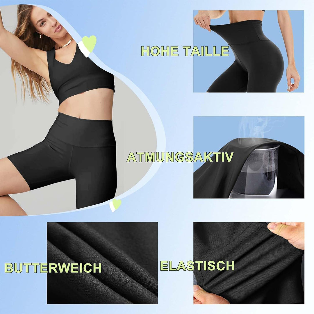 TNNZEET Radlerhose Damen Hohe Taille Kurze Sporthose Blickdicht Shorts für Yoga Gym Taschen L-XL Sch