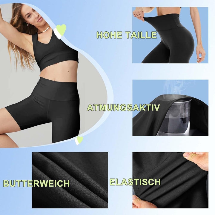 TNNZEET Radlerhose Damen Hohe Taille Kurze Sporthose Blickdicht Shorts für Yoga Gym Taschen L-XL Sch