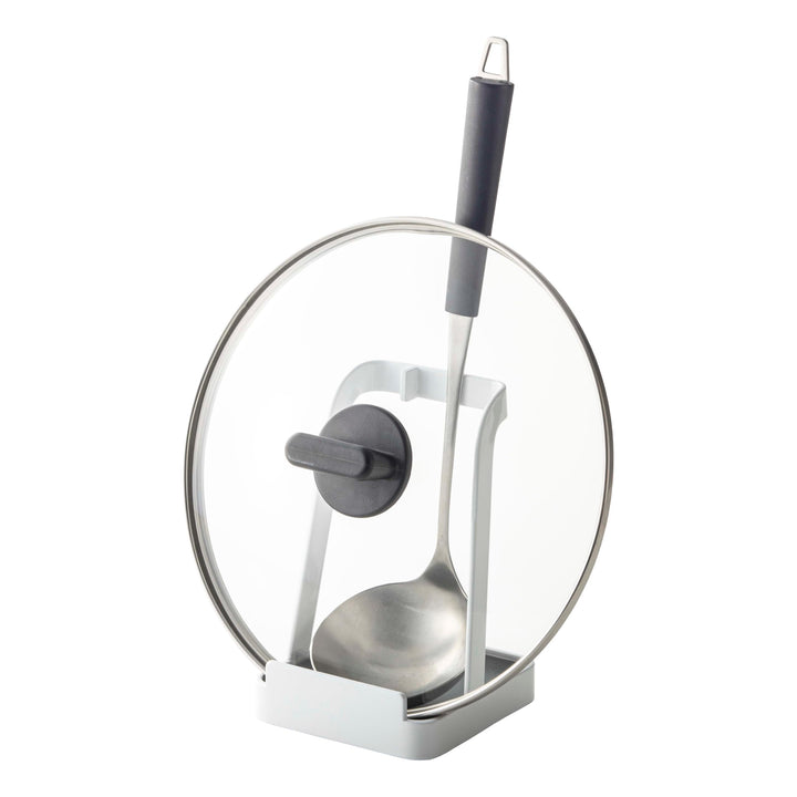 Yamazaki 2248 TOWER Ladle & Pot Lid Stand, White, Steel, Minimalist Design, 10 x 10 x 15 cm (LxWxH)