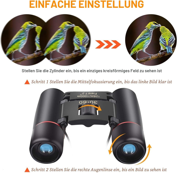Kleines kompaktes Fernglas für Erwachsene und Kinder, 30 x 60 cm, Mini-Fernglas für Reisen, Sightsee