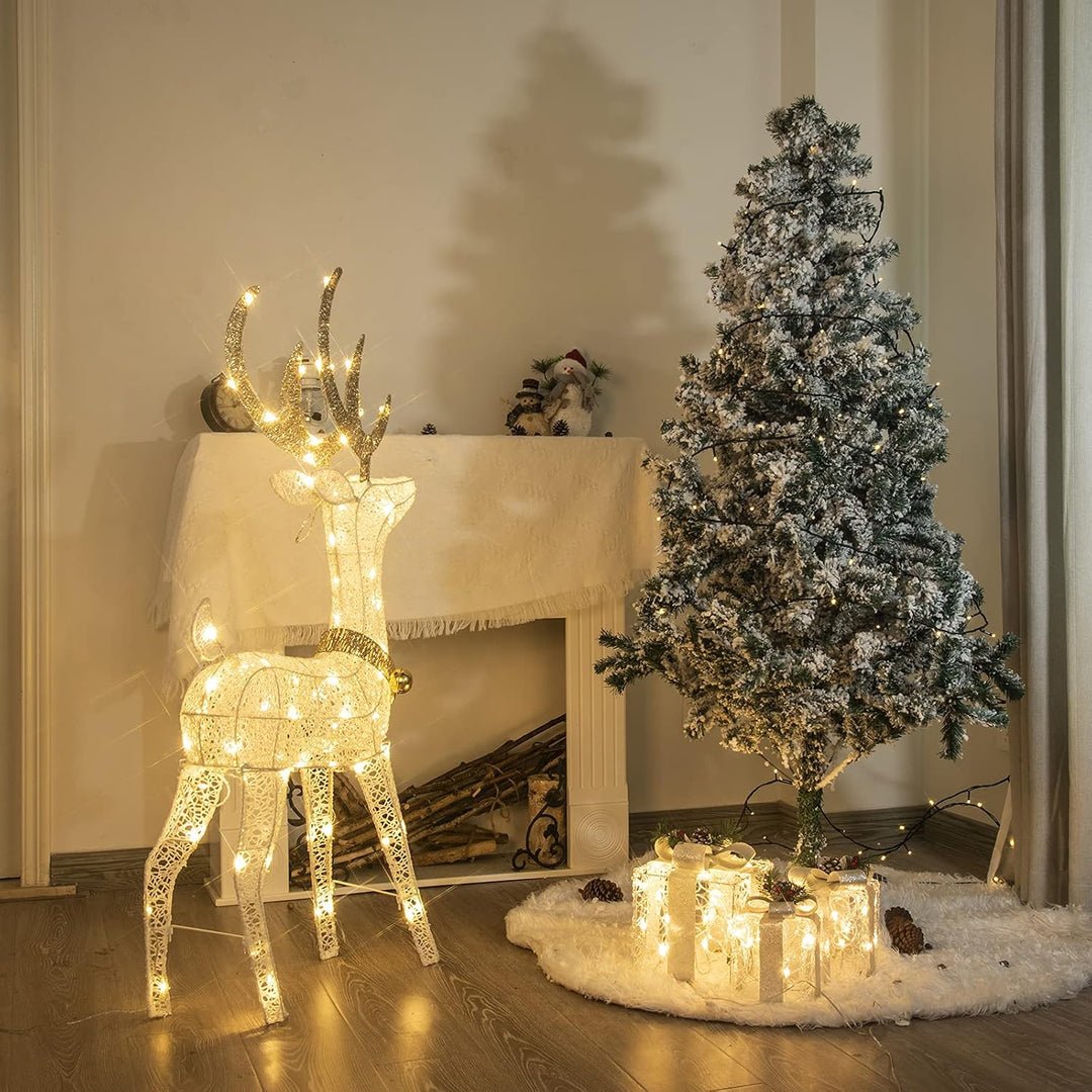DELICHTER LED Rentier Metall Gold Weiss Eisen Rahmen Beleuchtet Weihnachtshirsch warm weiss Weihnach