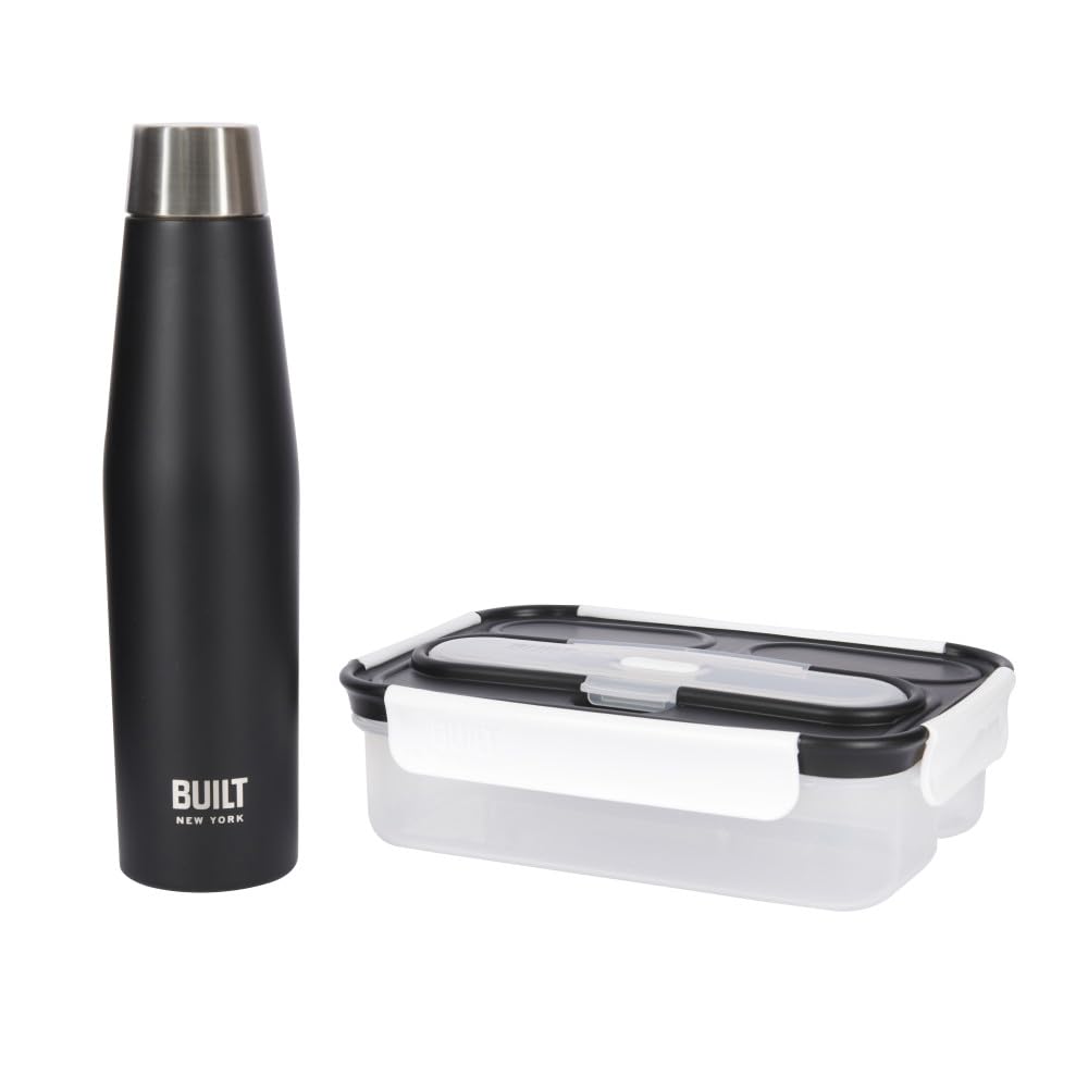 Built Geschenkset Bento Box mit Besteck und auslaufsicherer, isolierter Wasserflasche, für Pendler,