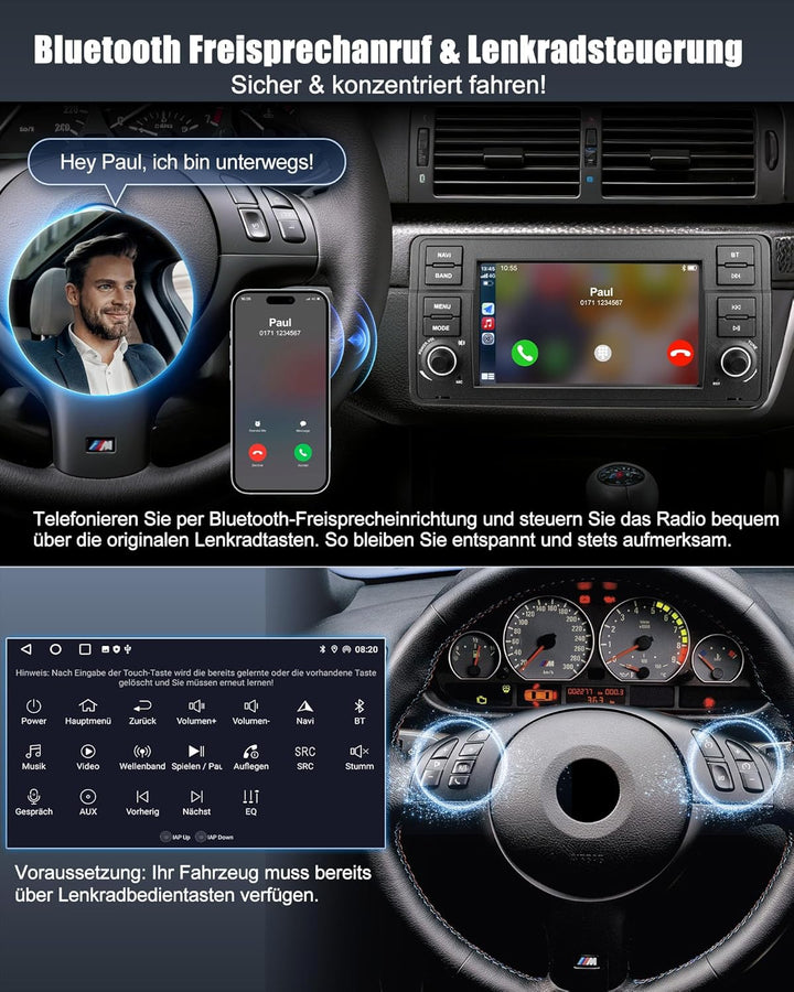 Lehwey Bluetooth Autoradio mit Bildschirm für BMW E46 3 Serien 1998-2006 M3 Rover ZT mit Navi WLAN A