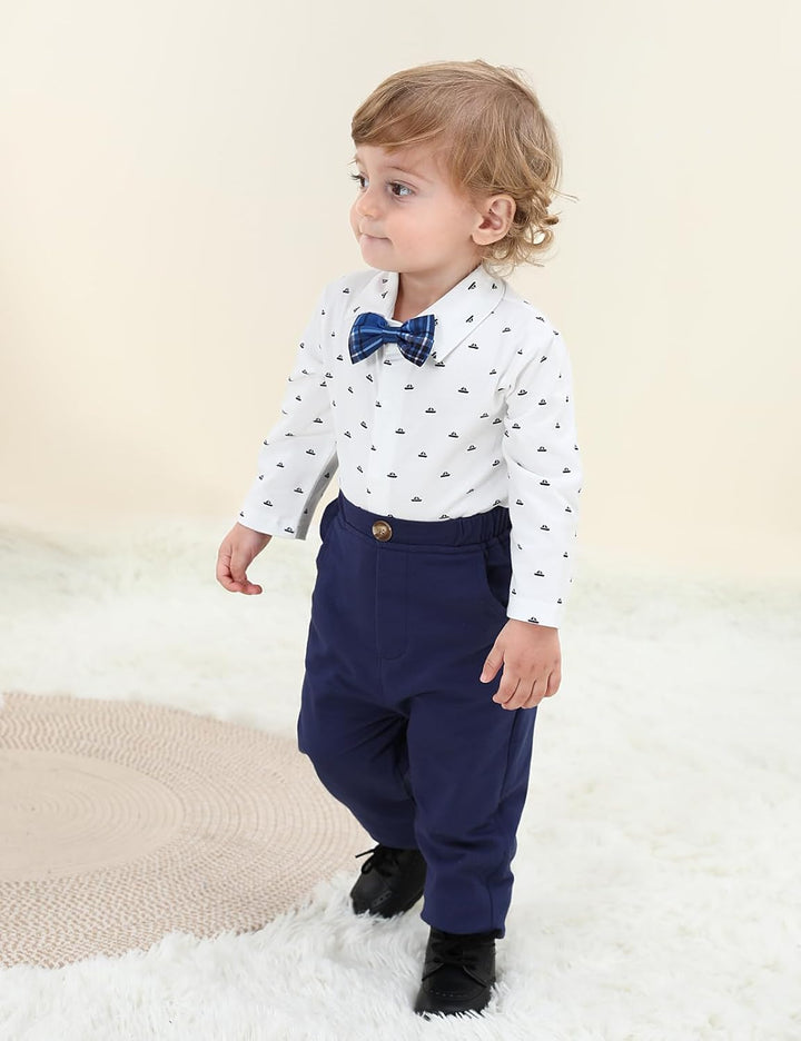 mintgreen Baby Anzug Junge, 3 Stück Formelles Outfit Taufanzug Gentleman Smoking Shirt & Weste + Hos