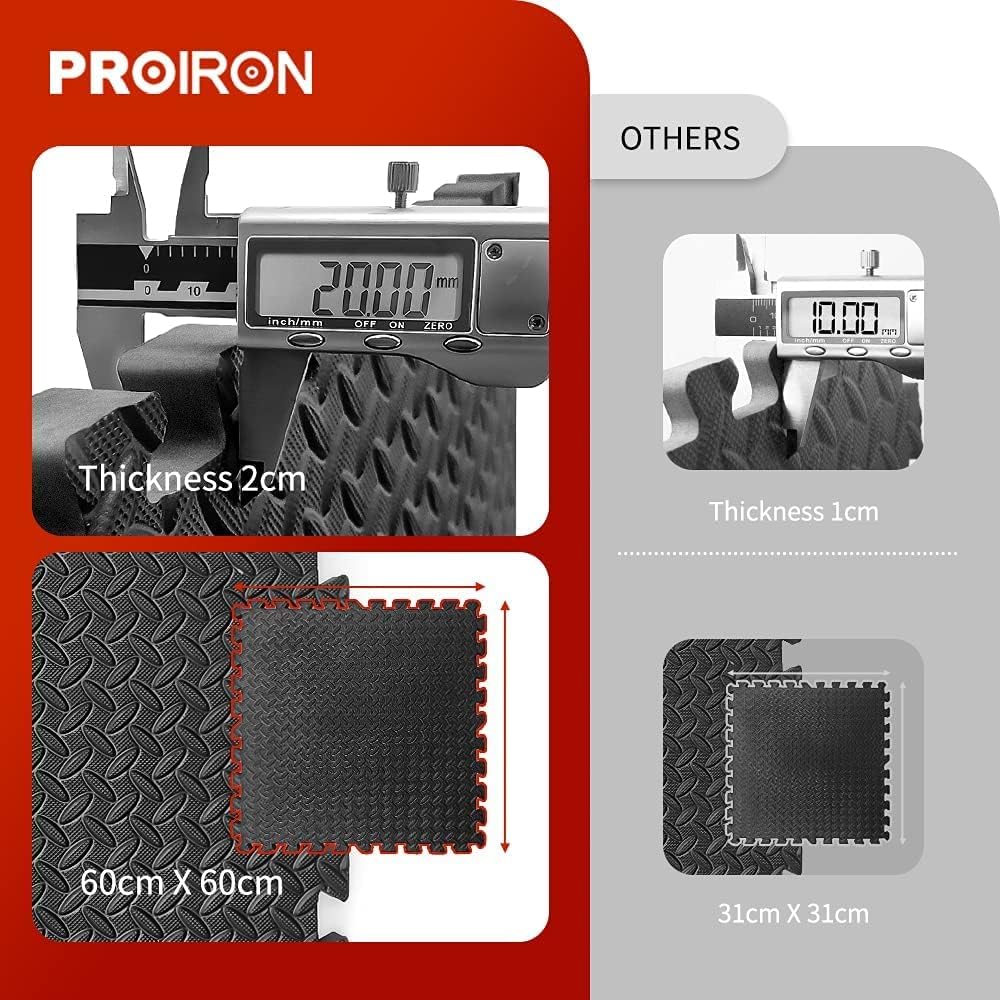 PROIRON Extra Dicke 2cm Bodenschutzmatte Fitness, 60x60cm Schutzmatten Puzzlematte, 6 Puzzle Bodenma