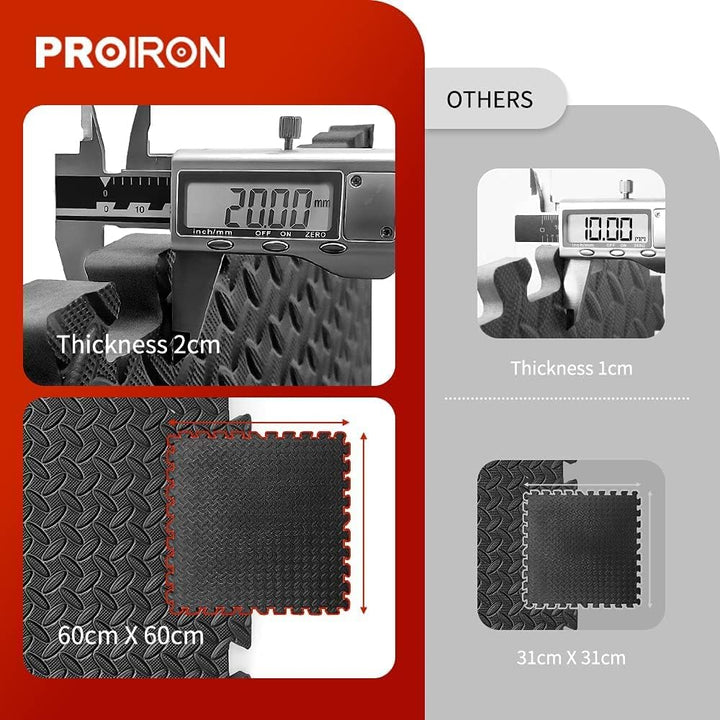 PROIRON Extra Dicke 2cm Bodenschutzmatte Fitness, 60x60cm Schutzmatten Puzzlematte, 6 Puzzle Bodenma