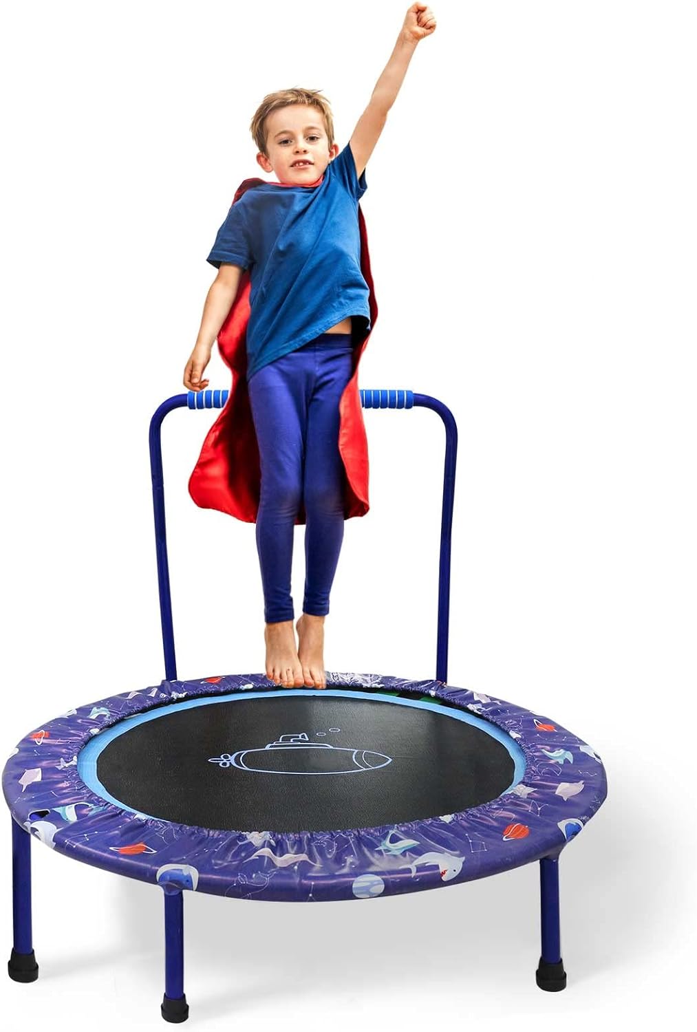 Ø91cm Kinder Trampolin Mini Fitness Trampolin Faltbarer Bungee Übungsrebounder mit verstellbarem Han
