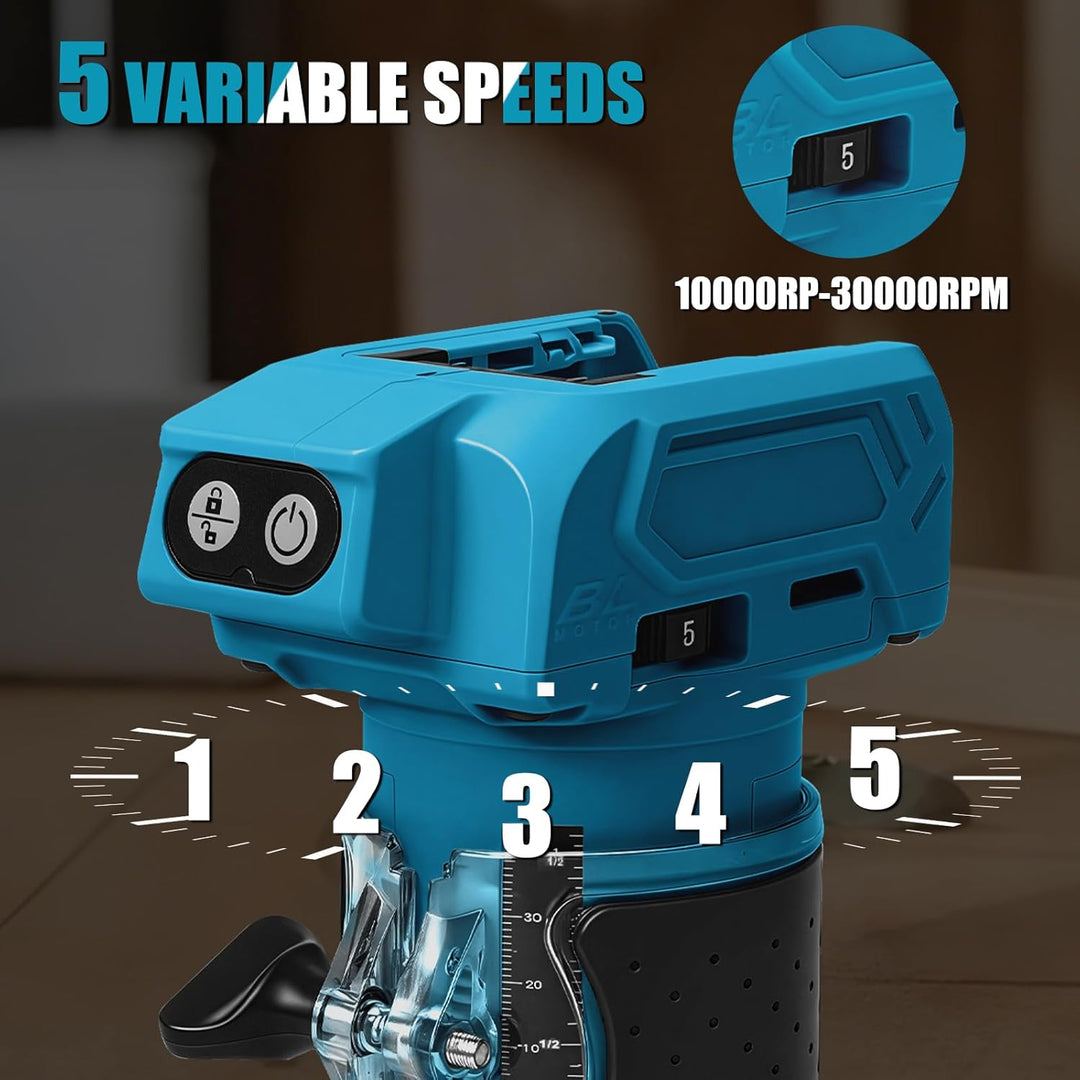 Akku Oberfräse kompatibel mit Makita 18V Akku, 800W Bürstenloser Kantenfräser Set mit 5 Geschwindigk