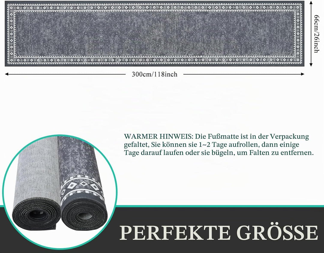 Enyhom Lang Teppich Läufer 66 x 300 cm Waschbar rutschfest Läufer Flur Teppich Küchenläufer dauerhaf