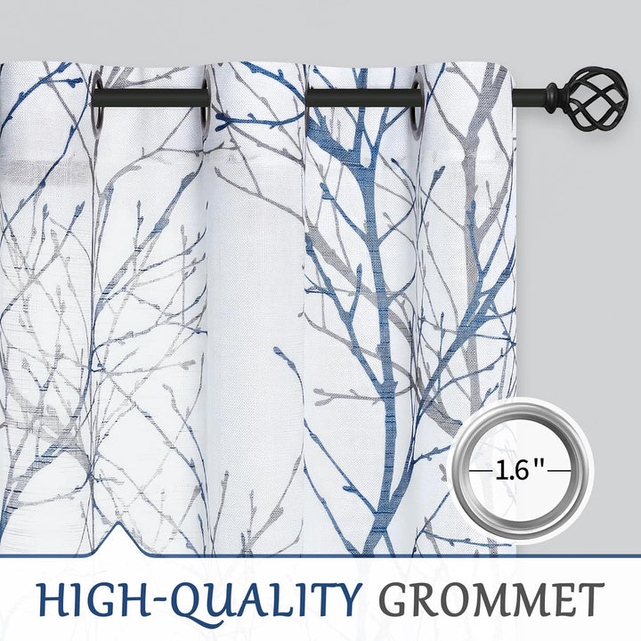 FMFUNCTEX Bedruckte Vorhänge für Schlafzimmer, 160 cm, Grauer Baumzweig, Druck auf Leinenstruktur, F
