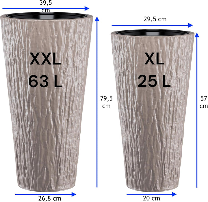 MELTOM Blumenkübel Blumentopf Rund Slim Pflanzkübel mit Herausnehmbaren Einsatz DEKORATIV (Taupe, XL