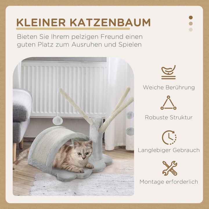 PawHut Kratzbaum 40 cm Kleiner Katzenturm mit Höhle, 2 Spielball, Kratzmatte, Katzenkratzbaum, Klett
