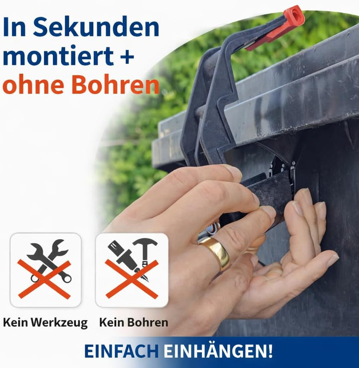 Mülleimerschloss TrashGuard – abschliessbar & ohne Bohren montierbar – schützt vor Fremdmüll & Tiere