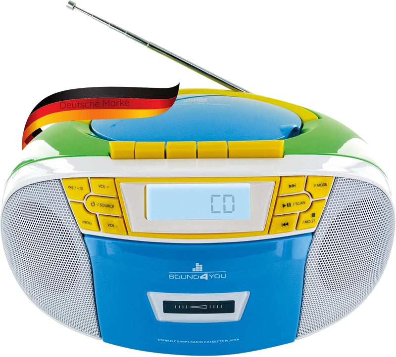 SCHWAIGER 661644 CD-Player mit Kassette und Radio MP3 USB Anschluss FM Radio AUX Kopfhörer Boombox N