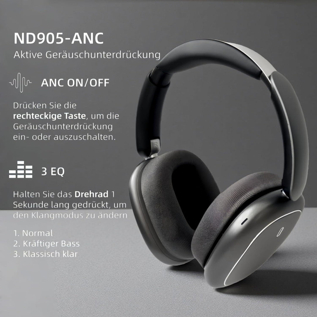 Next Destination ND905-ANC Kabellose Kopfhörer mit Bluetooth 5.4, aktive Geräuschunterdrückung, 40 H