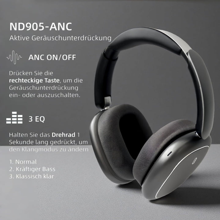 Next Destination ND905-ANC Kabellose Kopfhörer mit Bluetooth 5.4, aktive Geräuschunterdrückung, 40 H