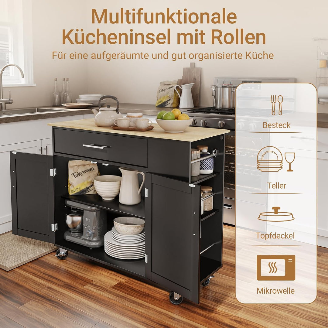SoBuy Küchenwagen mit feststellbaren Rollen & 3 Seitenablagen 99x40x84,3 cm | Kücheninsel mit grosse