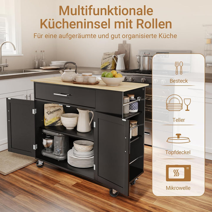 SoBuy Küchenwagen mit feststellbaren Rollen & 3 Seitenablagen 99x40x84,3 cm | Kücheninsel mit grosse