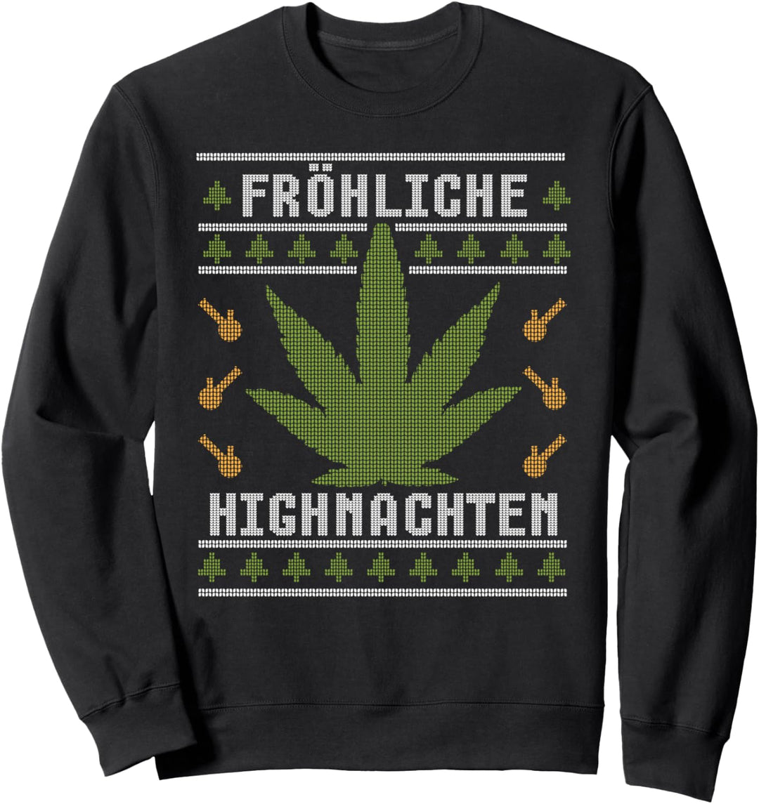 Ugly Christmas Frohe Highnachten Marihuana Weed Geschenk Sweatshirt