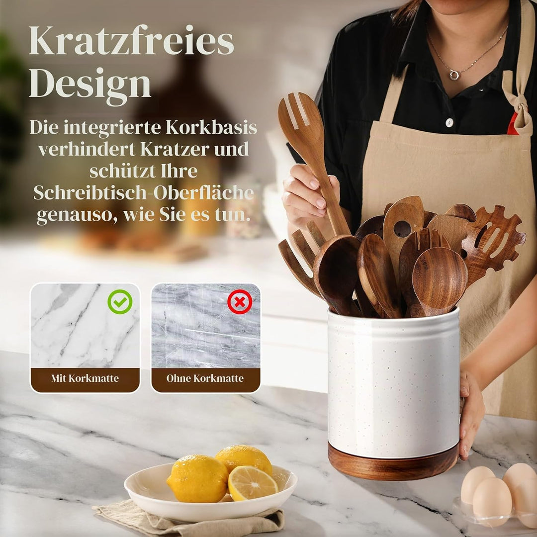 DOWAN Utensilienhalter, 360° Drehbarer Grosser Kochutensilienhalter, Keramischer Utensilienhalter fü