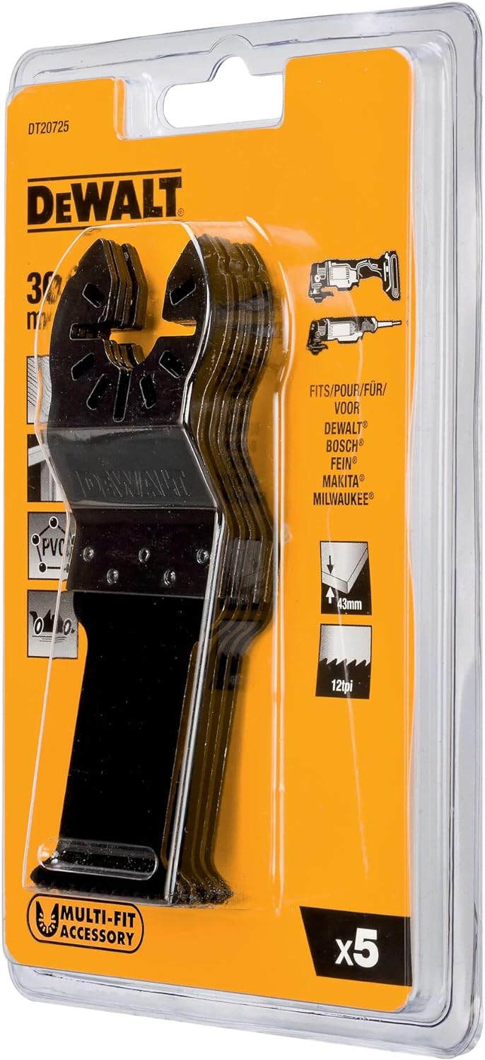 Dewalt 5er-Pack Multi-Tool BiM Sägeblatt DT20725 (zum Einsatz auf Multi-Tools, Sägeblatt 43 x 30 mm,