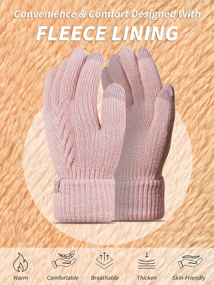 Handschuhe Winter Damen, Doppelte Thermo mit Fleecefutter Touchscreen Strick wollhandschuhe Laufen R