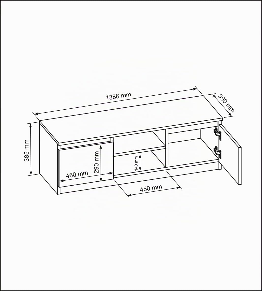 meble masztalerz TV Schrank Weiss Matt mit 2 Ablagen und 2 Türen, 140 cm, Lowboard, Stehender RTV Sc