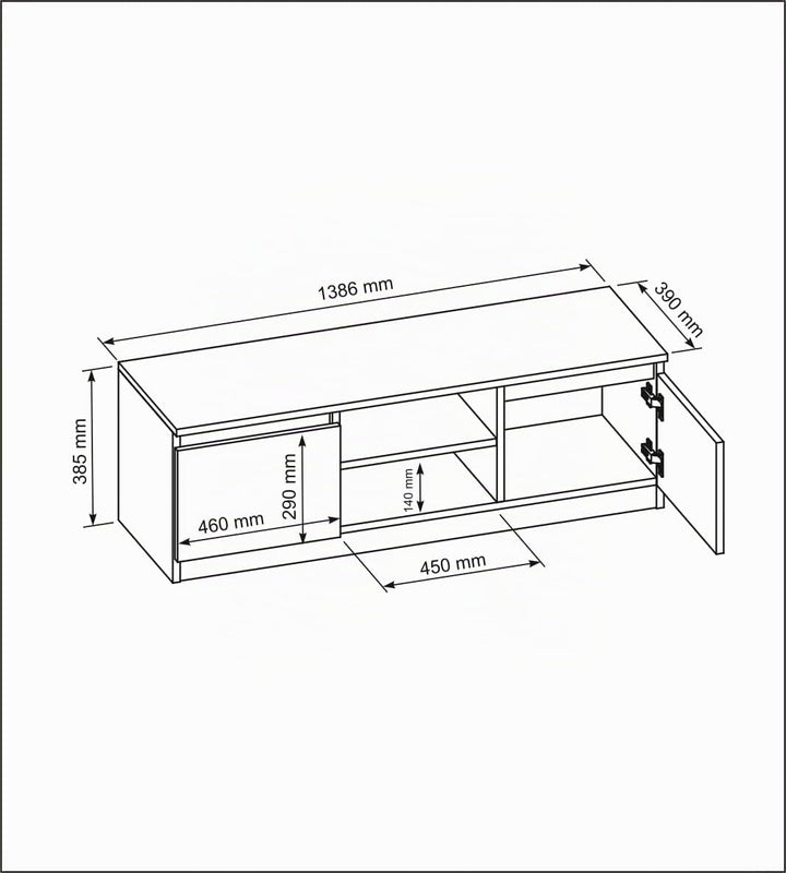 meble masztalerz TV Schrank Weiss Matt mit 2 Ablagen und 2 Türen, 140 cm, Lowboard, Stehender RTV Sc