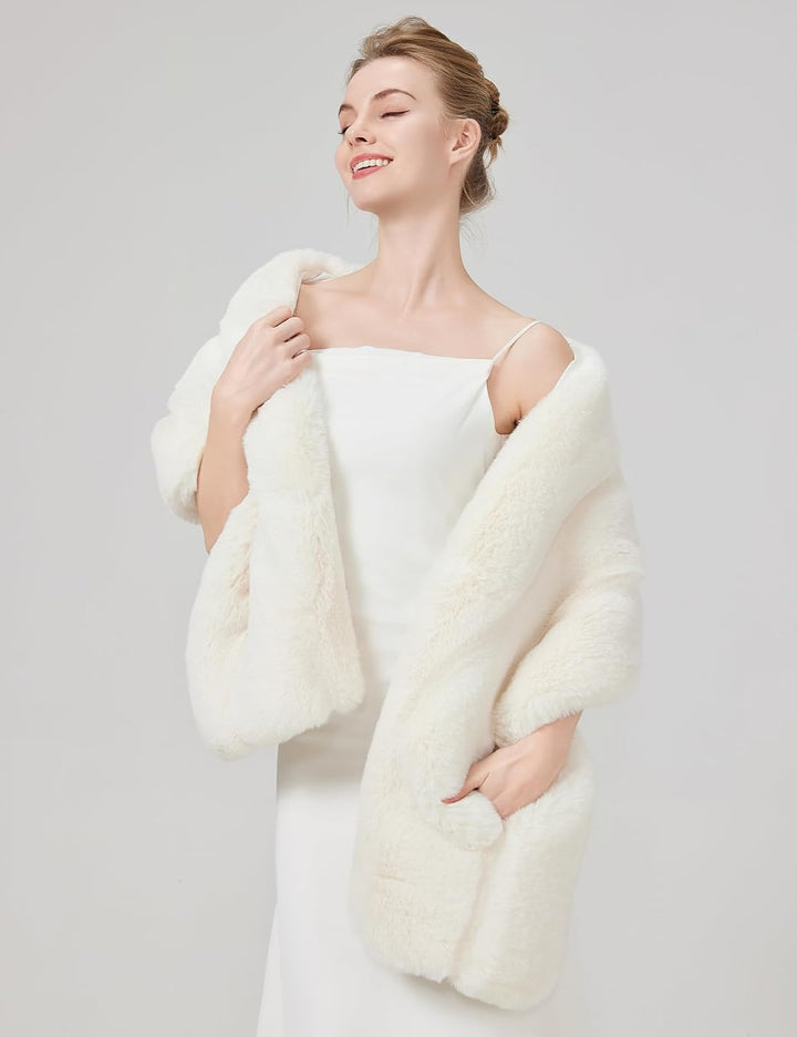 BEAUTELICATE Kunstpelz Stola Verdickung Stolen Schal Für Damen Braut Winter Hochzeit Abend Webpelz B
