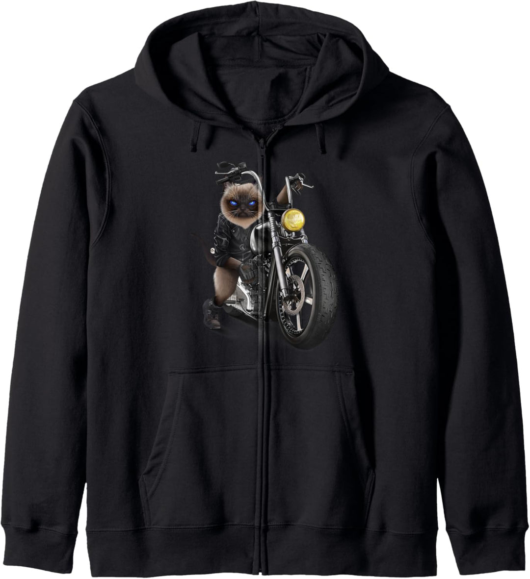 Siamesische Katze, die ein Zerhackermotorrad reitet Kapuzenjacke