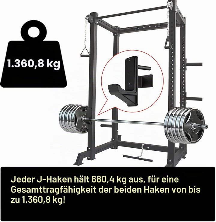 Kipika J-Haken für Power Rack – Unterseite verstärkte Stahlhaken mit Gummiauflage – 2 Stück 1/2 Hole