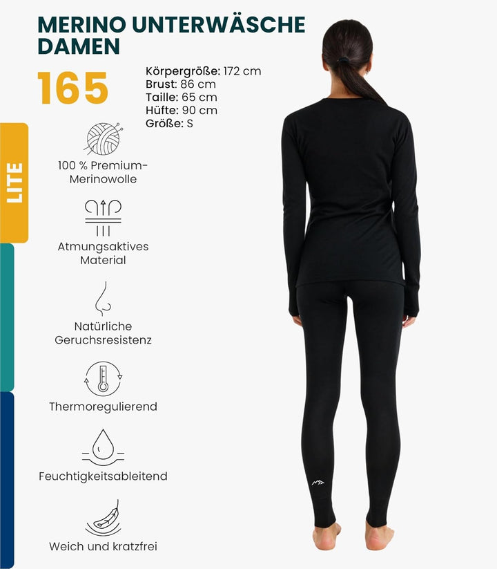 Merino.tech 100% Merino Unterwäsche Damen Set - Leicht, Mittelgewicht, Funktionsunterwäsche Merinowo