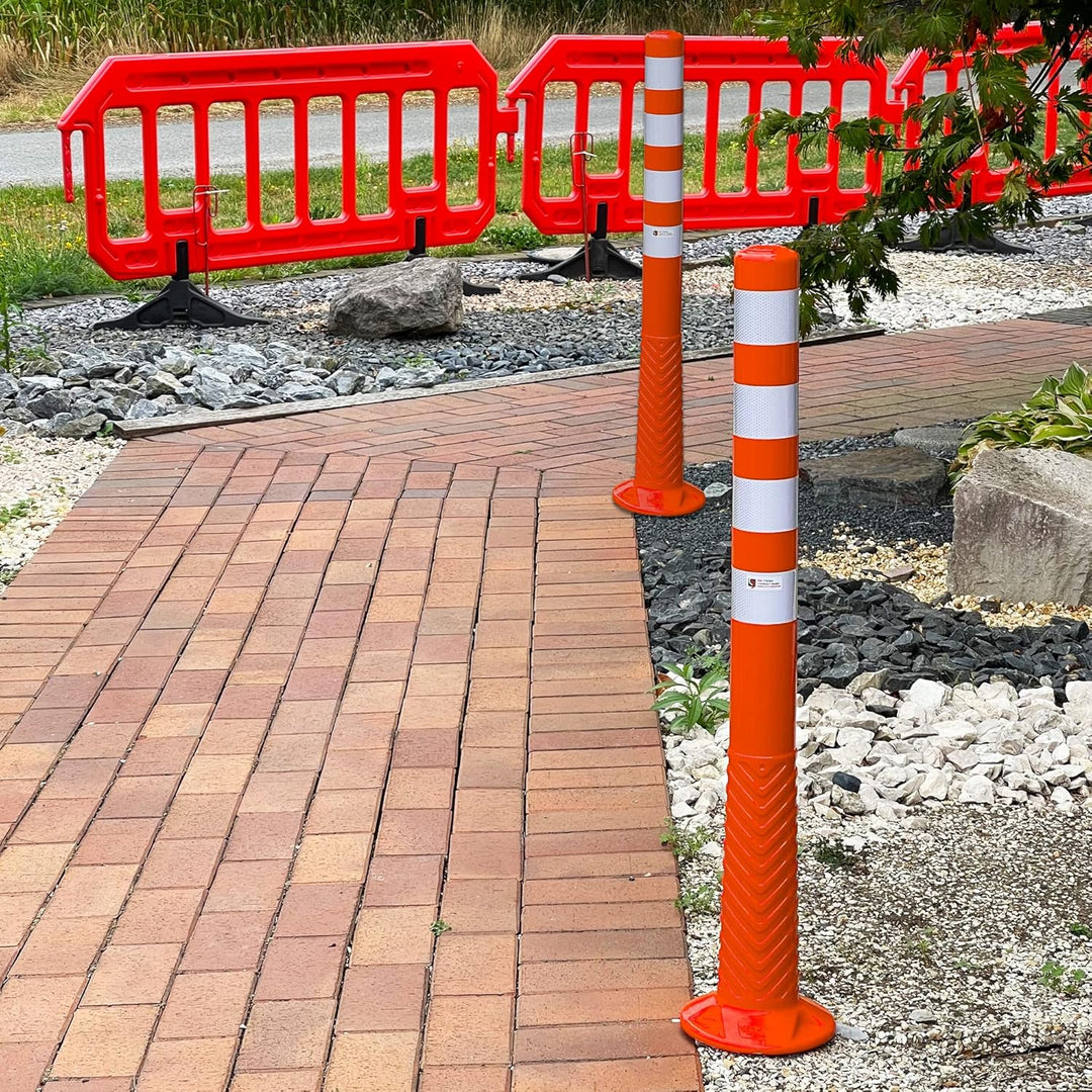 3 Stück UvV®-Reflex Absperrpfosten, Poller 100 cm hoch, flexibel orange, reflektierend, selbstaufric