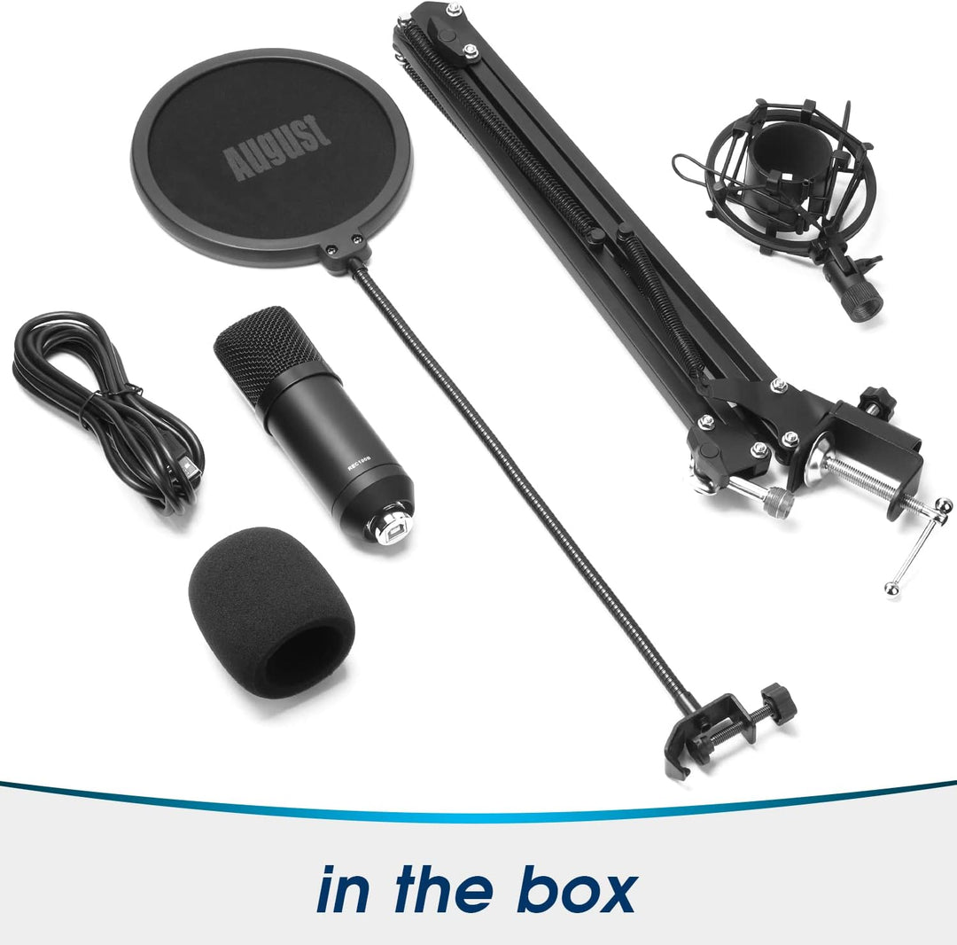 August REC100 USB Mikrofon Kondensator Mikrofone Kit mit Schwenkarm Unidirektional Shock Mount Popfi