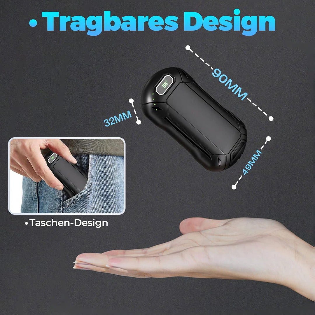 2er-Pack 6000mAh aufladbare Handwärmer, 3-stufige verstellbare Temperatur, Taschengrösse, Ideal für