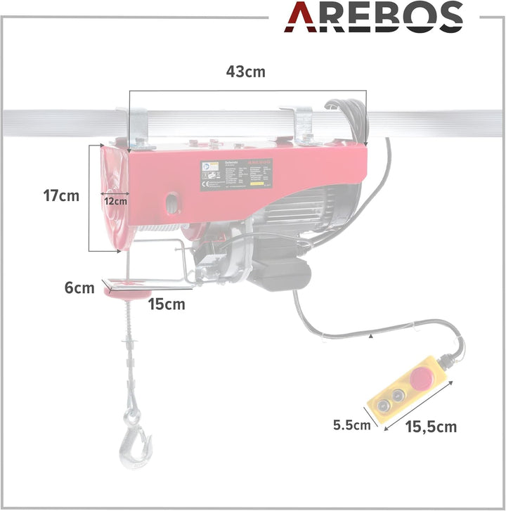 Arebos Elektrische Seilwinde | Seilzug | Seilhebezug | Motorwinde | Flaschenzug | Hebezug| Elektrisc