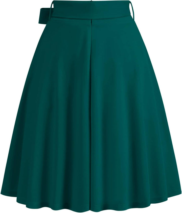 Odizli Rock Damen Knielang Elegant 50er Jahre Vintage A Linie Swing Faltenrock mit Gürtel XXL Grün,