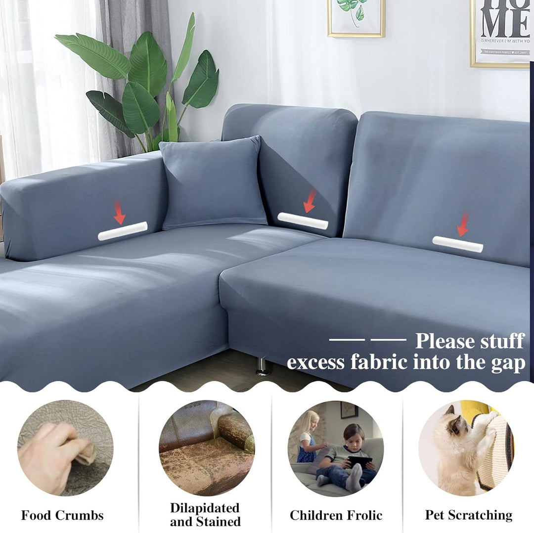 Jaotto Sofa Überwürfe Sofabezug Elastische Spandex Stretch Sofabezüge Couchbezug für L-Form Sofa Uni