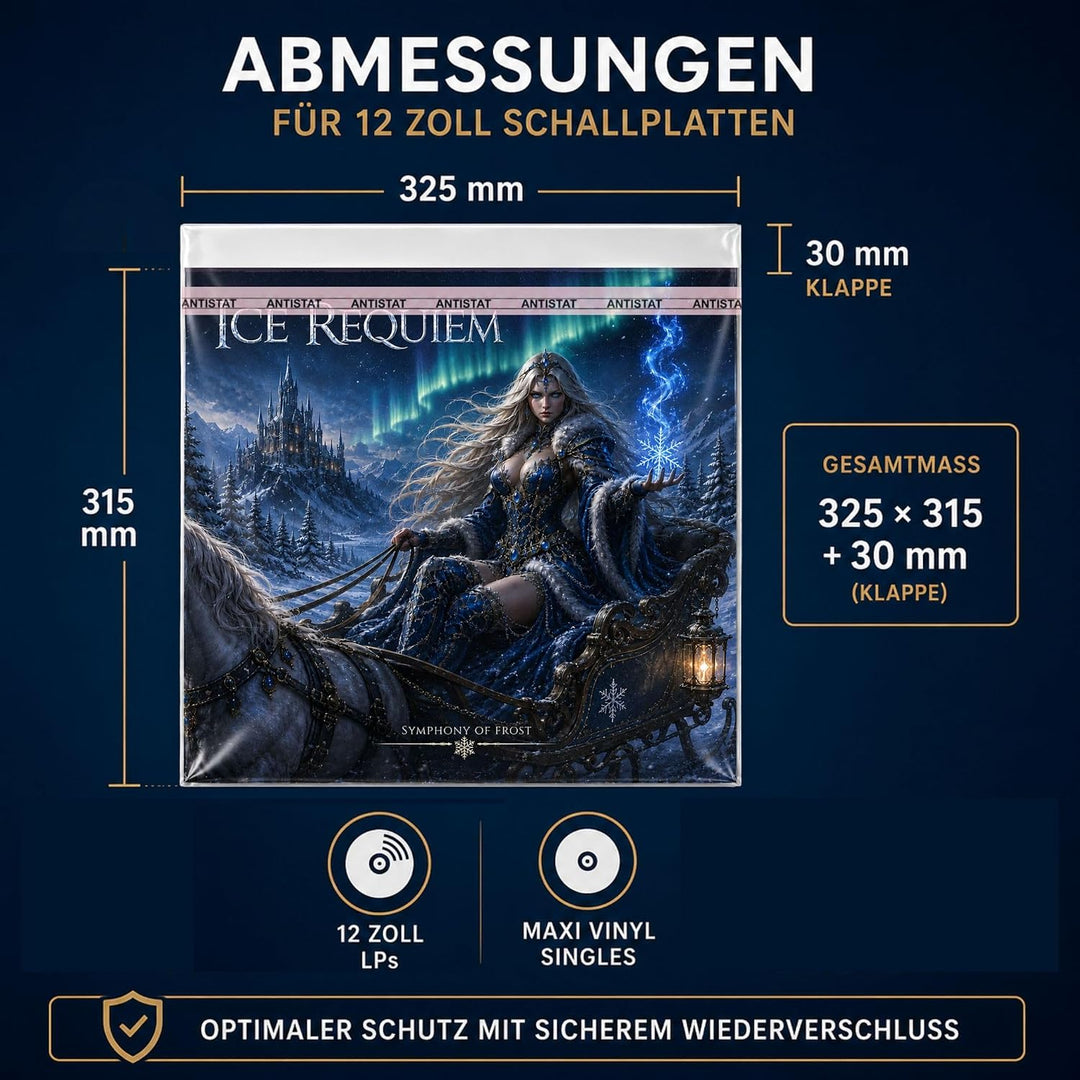 300 Stück LP Schutzhüllen 12" Folienhüllen mit Klappe und Verschluss für Vinyl Schallplatten