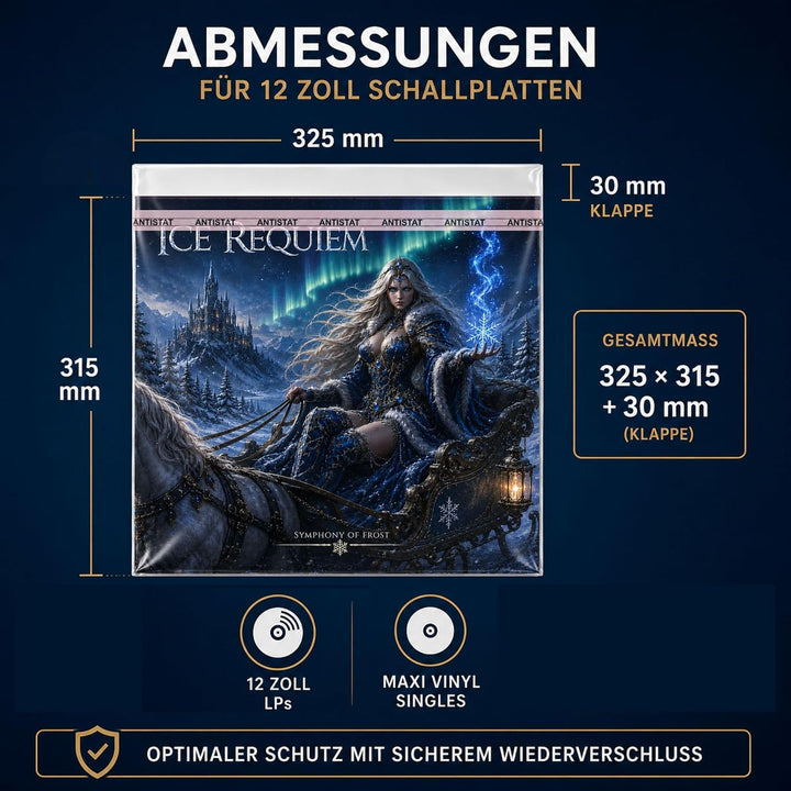300 Stück LP Schutzhüllen 12" Folienhüllen mit Klappe und Verschluss für Vinyl Schallplatten