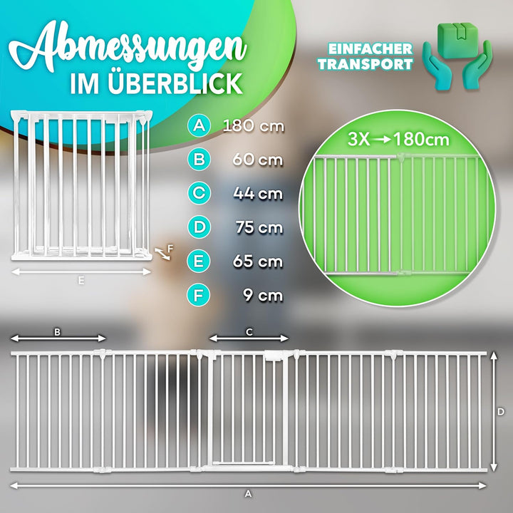 KIDUKU® Kaminschutzgitter mit Tür Metall 180 cm | Absperrgitter Ofenschutzgitter faltbar | Konfigura