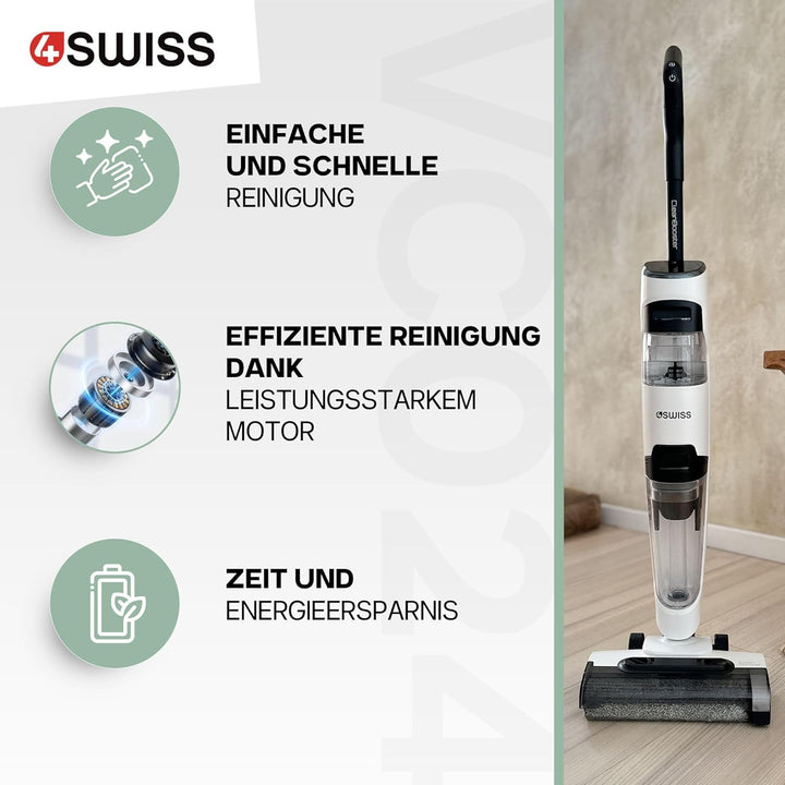 4SWISS VC024 Nass Trockensauger, All-in-One Saugwischer Kabellos mit Wischfunktion, LED-Display, Sel