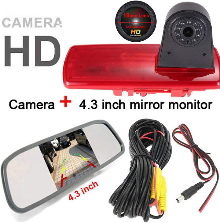 Bremsleuchte Kamera Bremslicht Einparkkamera Rückfahrkamera + 4.3" LCD Spiegelmonitor Ersatz für FIA
